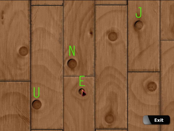 To solve the Knotty Pine wall puzzle, just click on the knots in the right order to spell June.